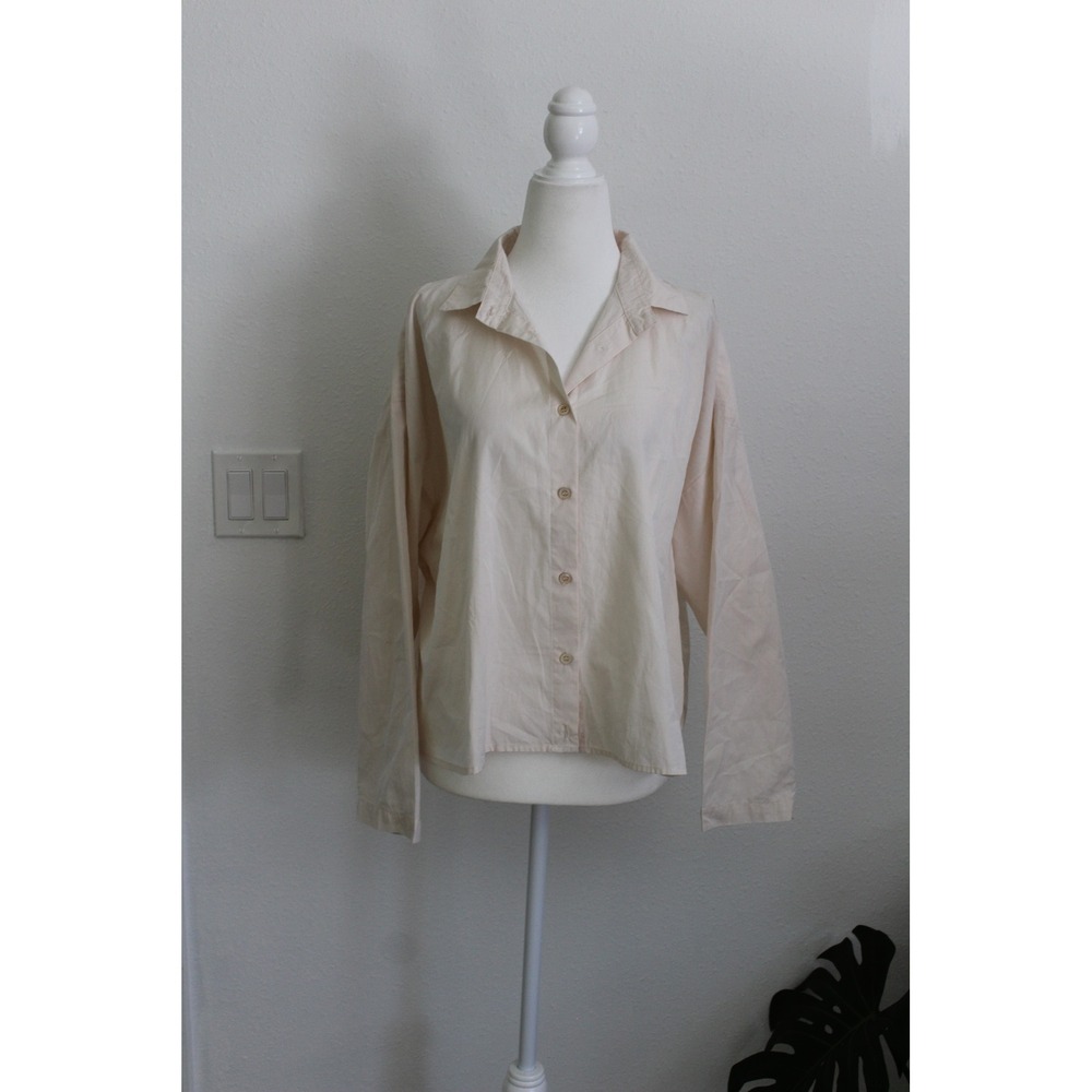 The Little Project LA Women's Cream Cotton Boxy Button Down Shirt Made in USA M